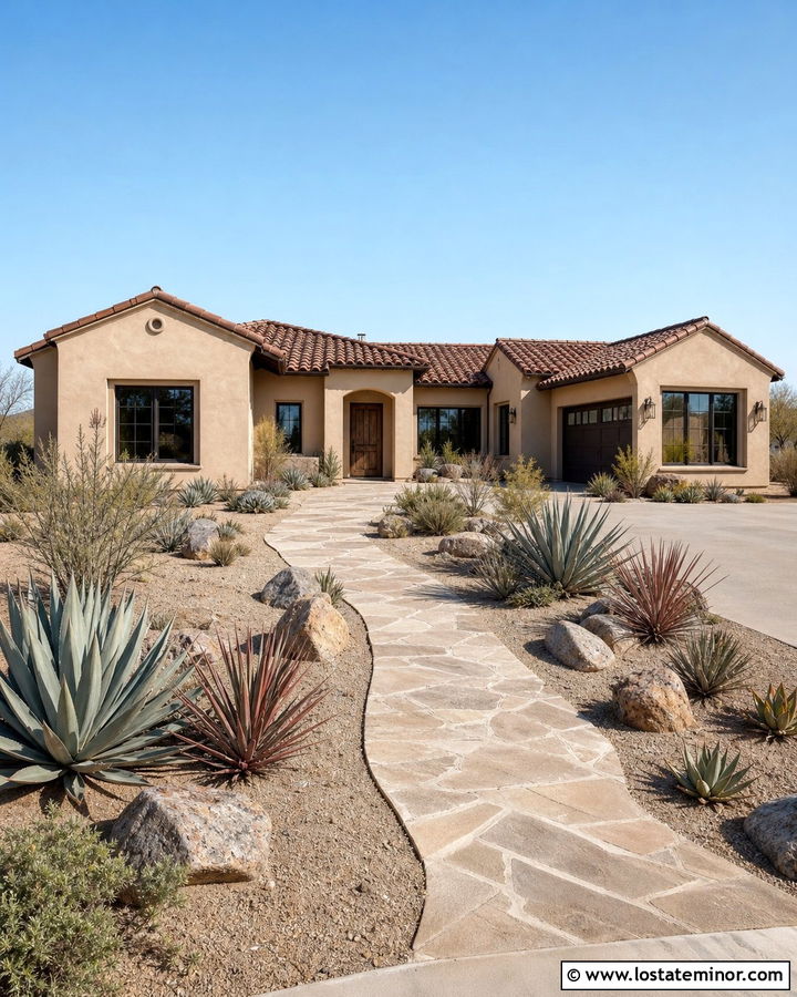 Sand Stucco House With Desert Landscaping - 30 Sand House Design With Landscaping Ideas