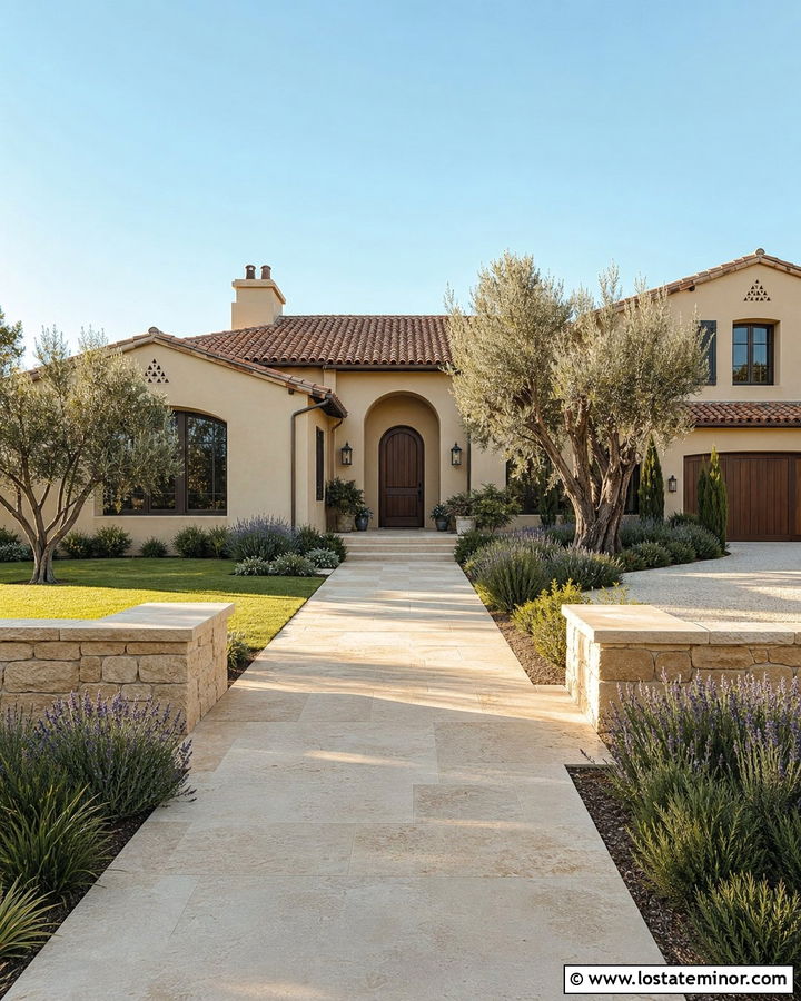 Sand Stucco House With Limestone Walkway - 30 Sand House Design With Walkway Ideas