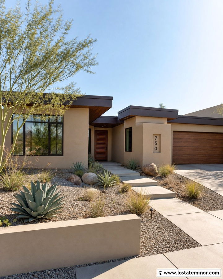 Sand Stucco House With Recessed Numbers - 30 Sand House Design With House Numbers Ideas