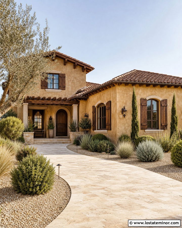 Sand Stucco House With Wood Shutters - 30 Sand House Design With Shutters Ideas