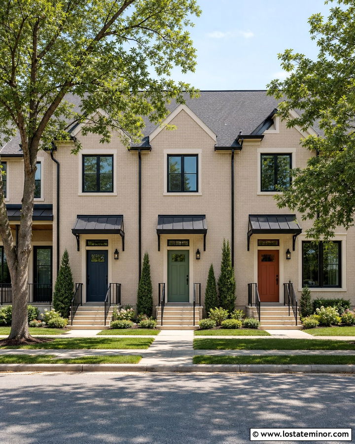 Sand Townhouse With Door Awnings - 30 Sand House Design With Awning Ideas