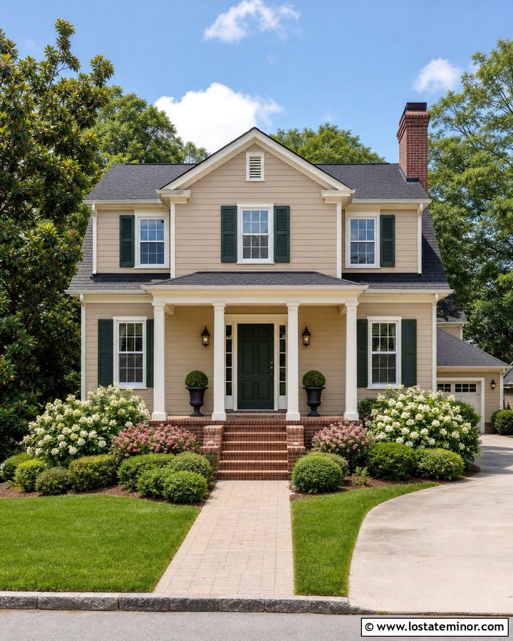 Sand Traditional House With Paneled Porch Columns - 30 Sand House Design With Porch Columns Ideas