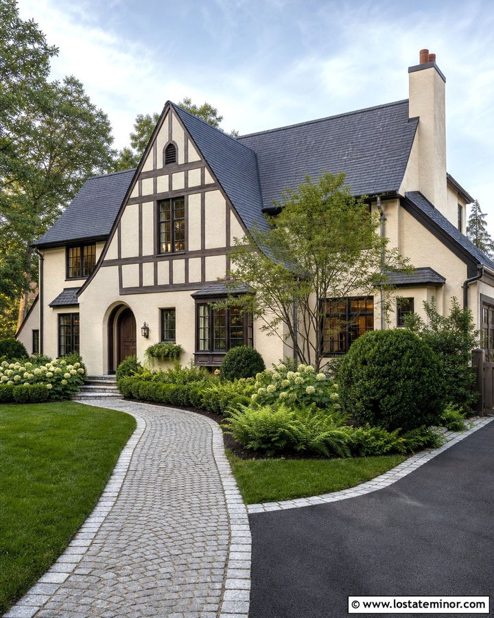 Sand Tudor House With Cobblestone Walkway - 30 Sand House Design With Walkway Ideas
