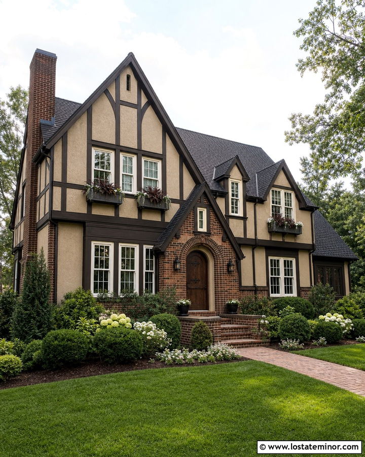 Sand Tudor House With Copper Window Boxes - 30 Sand House Design With Window Boxes Ideas