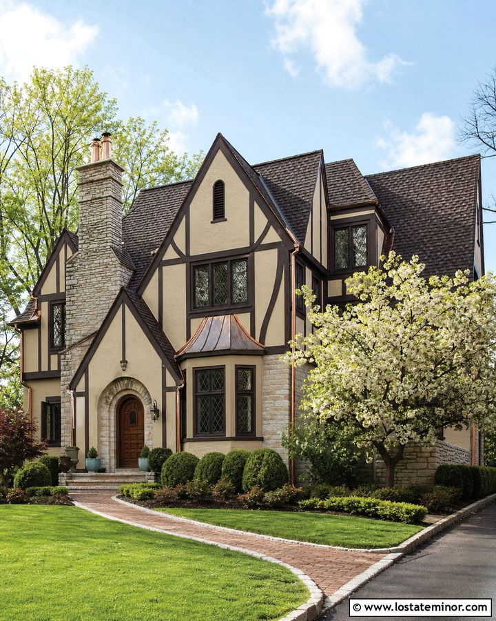 Sand Tudor House With Leaded Glass Lanterns - 30 Sand House Design With Light Fixtures Ideas