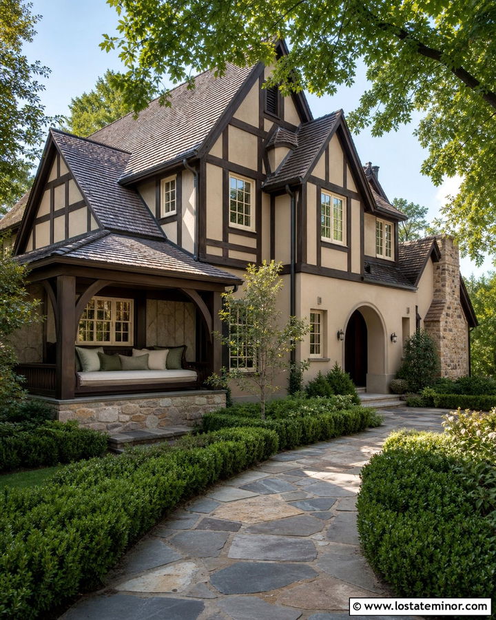 Sand Tudor House With Recessed Daybed - 30 Sand House Design With Daybed Ideas