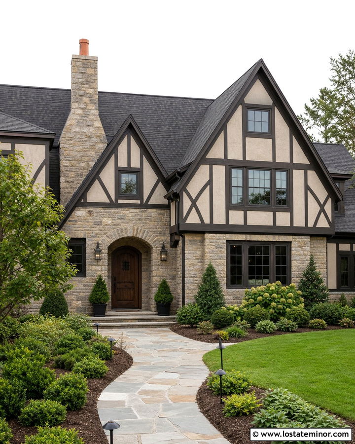 Sand Tudor House With Rough Cut Stone - 30 Sand House Design With Stone Accents Ideas