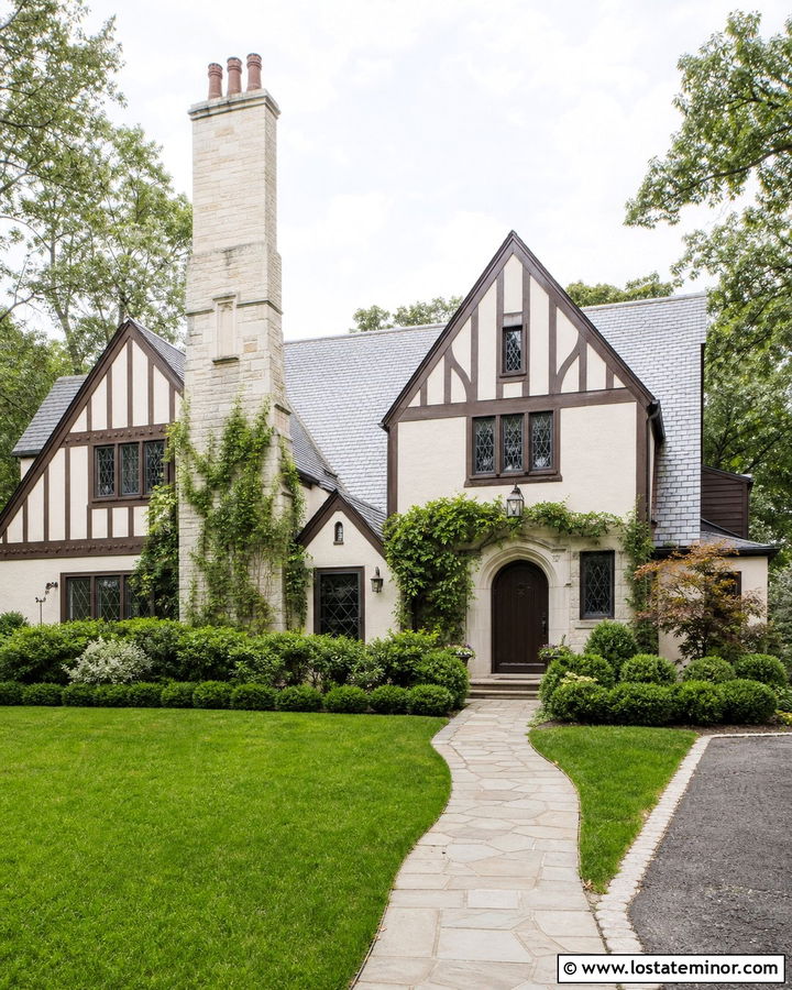 Sand Tudor House With Stone Chimney - 30 Sand House Design With Chimney Ideas
