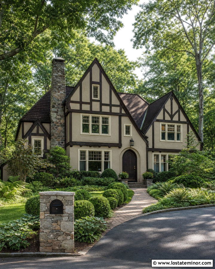 Sand Tudor House With Stone Mailbox - 30 Sand House Design With Mailbox Ideas