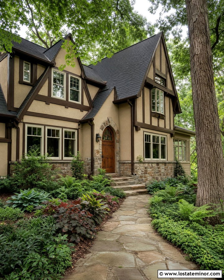 Sand Tudor House With Woodland Landscaping - 30 Sand House Design With Landscaping Ideas