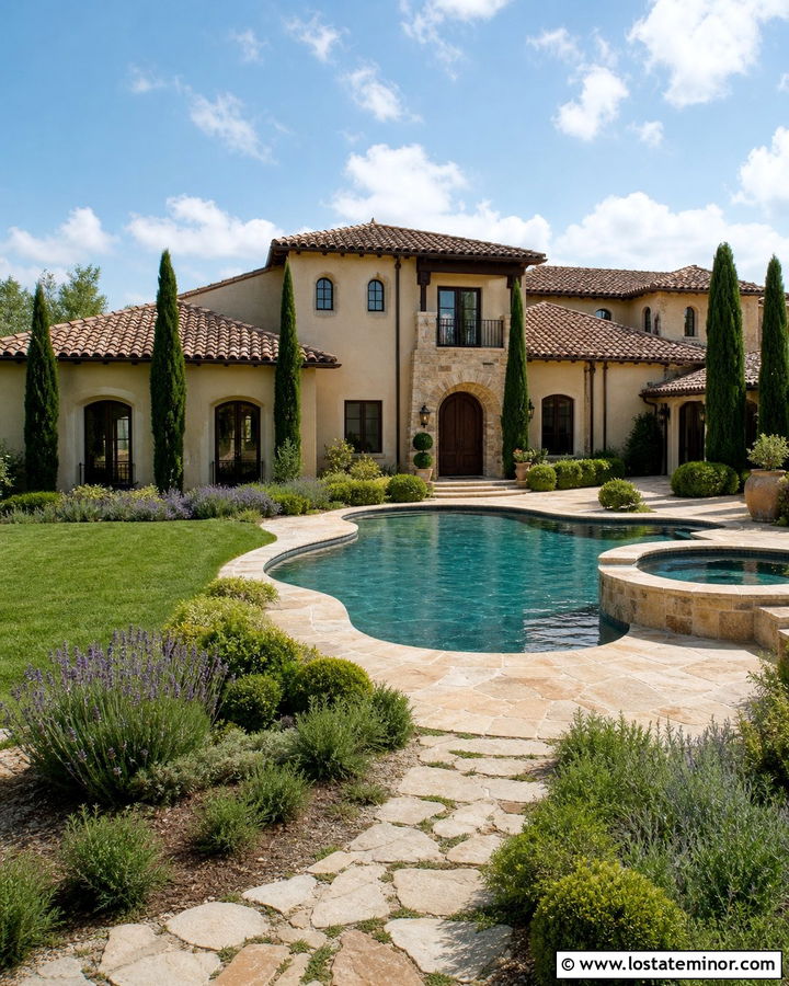 Sand Tuscan House With Curved Pool - 30 Sand House Design With Swimming Pool Ideas