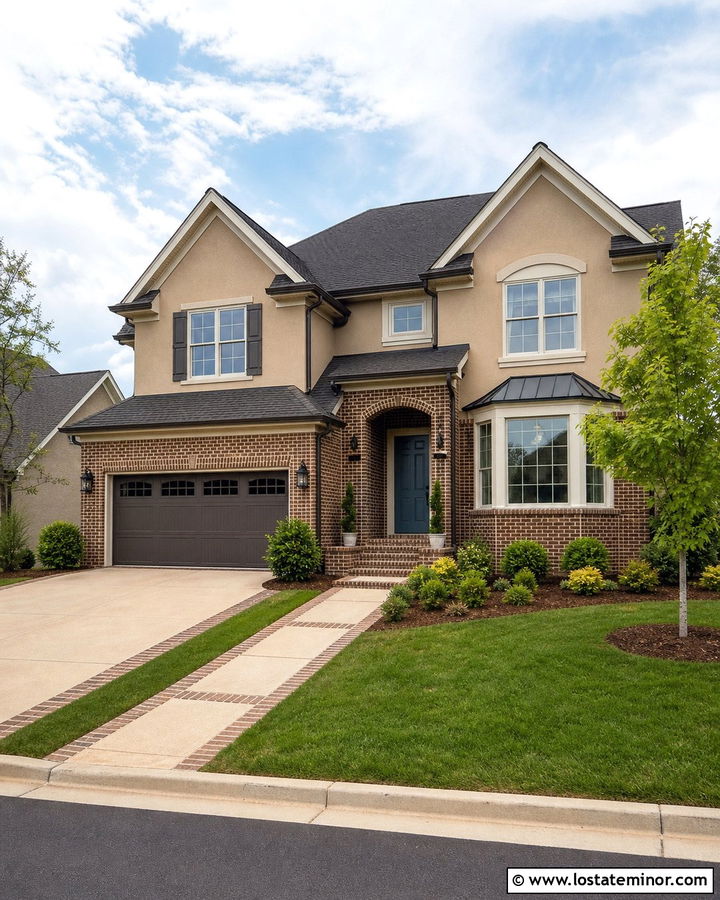 Sand Two Story House With Brick Base - 30 Sand House Design With Brick Accents Ideas