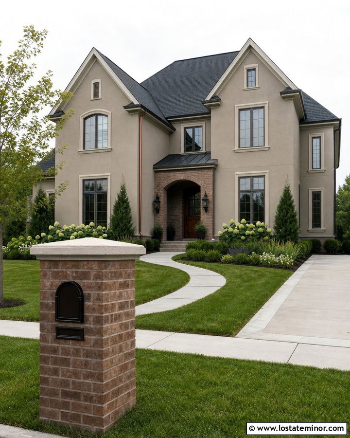 Sand Two Story House With Brick Mailbox - 30 Sand House Design With Mailbox Ideas