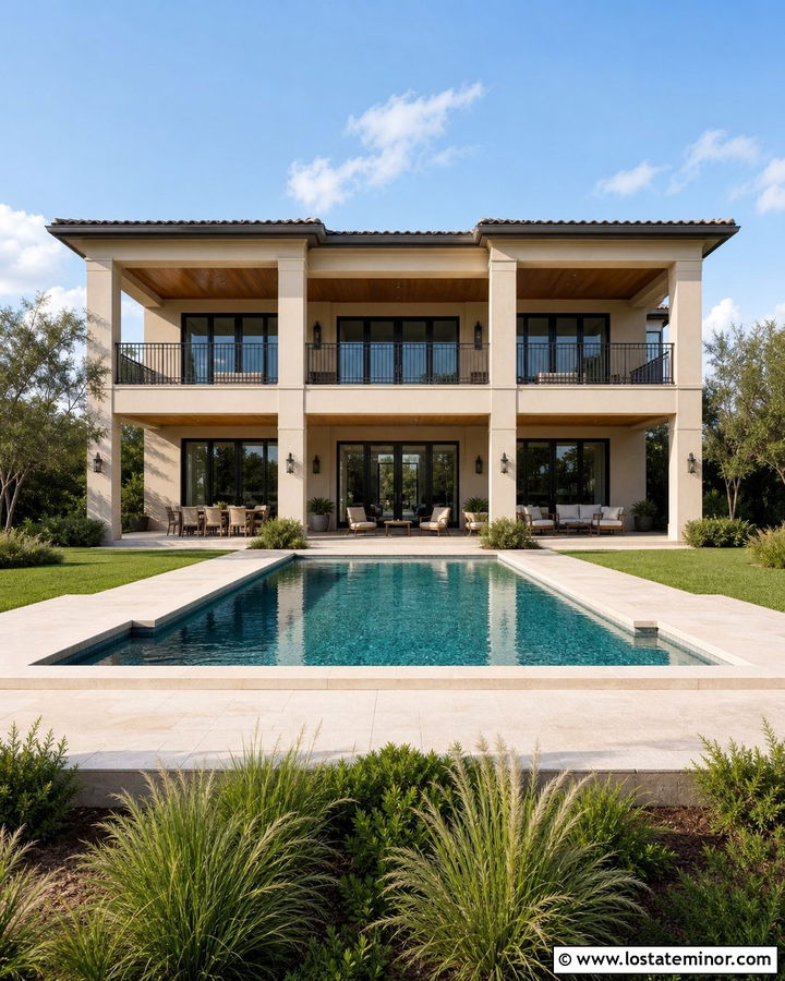 Sand Two Story House With Covered Pool Patio - 30 Sand House Design With Swimming Pool Ideas