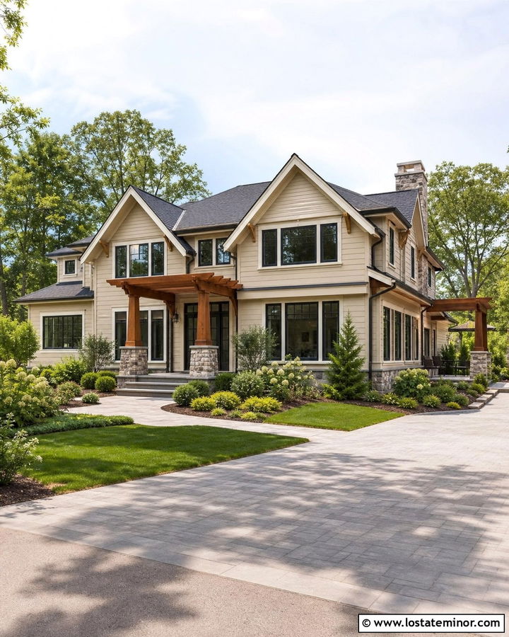 Sand Two Story House With Double Pergola - 30 Sand House Design With Pergola Ideas