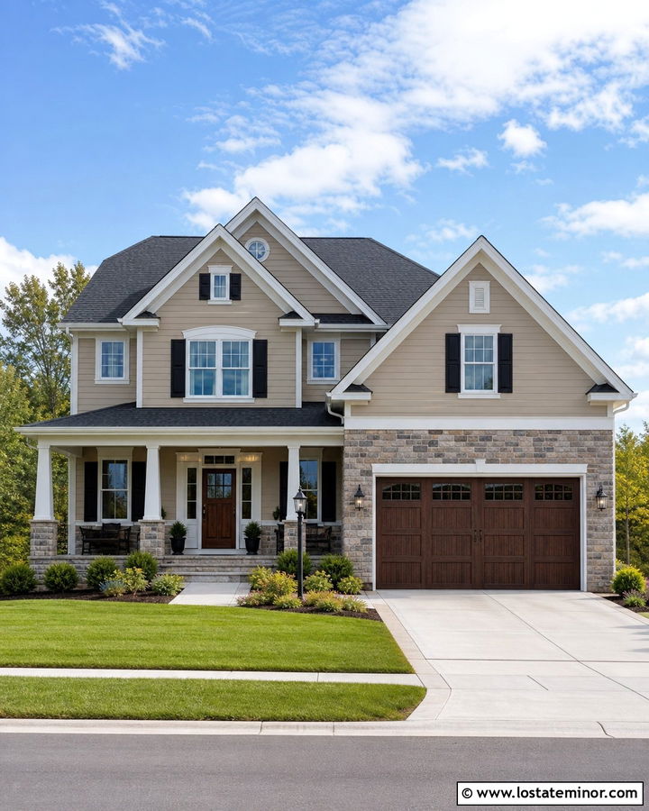 Sand Two Story House With Stone Wainscoting - 30 Sand House Design With Stone Accents Ideas