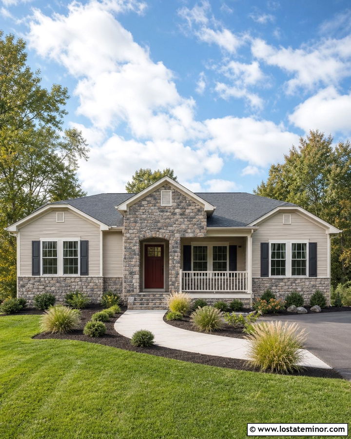 Sandbar Ranch House With Gray Fieldstone - 30 Beige House Design With Stone Accents Ideas