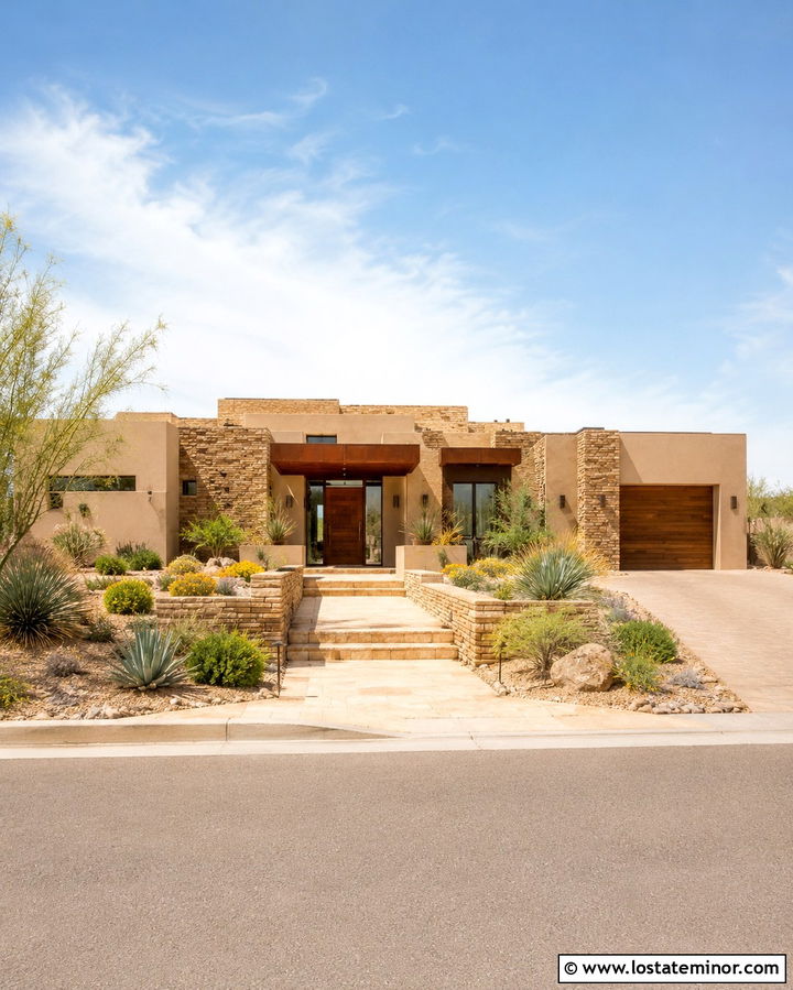 Sandstone House With Desert Accents - 30 Stone House Design With Accents Ideas