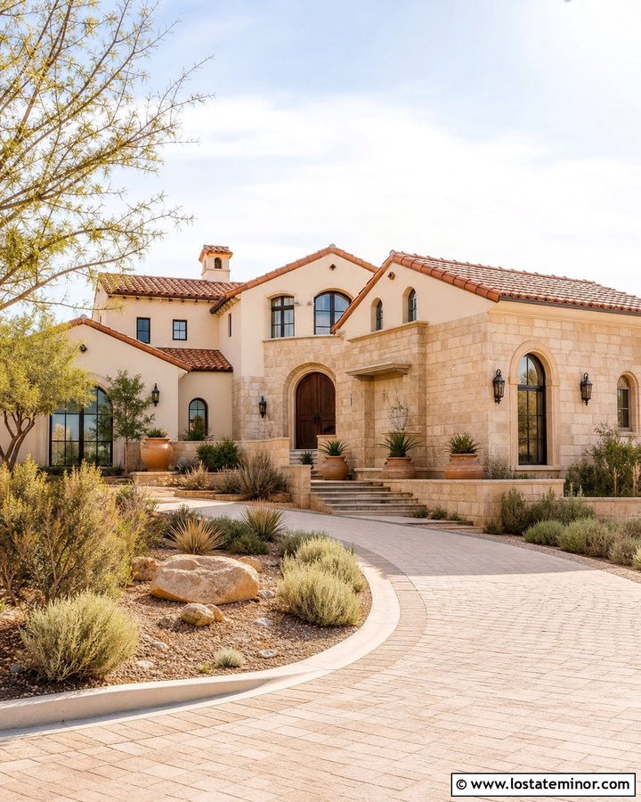 Sandstone House With Iron Lanterns - 30 Stone House Design With Light Fixtures Ideas
