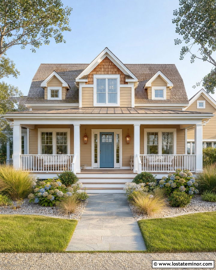 Sandy Tan Coastal House With Cedar Shingles - 30 Tan House Design With Shingles Ideas