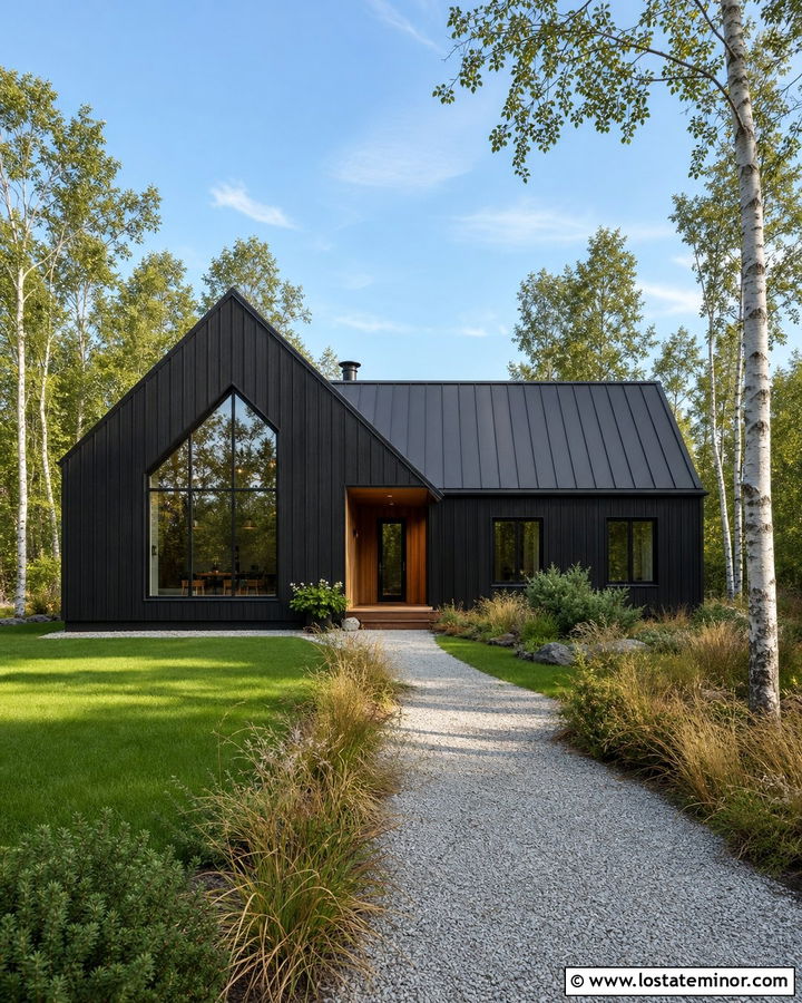 Scandinavian Black Gable House With Cedar - 30 Black House Design With Gables Ideas