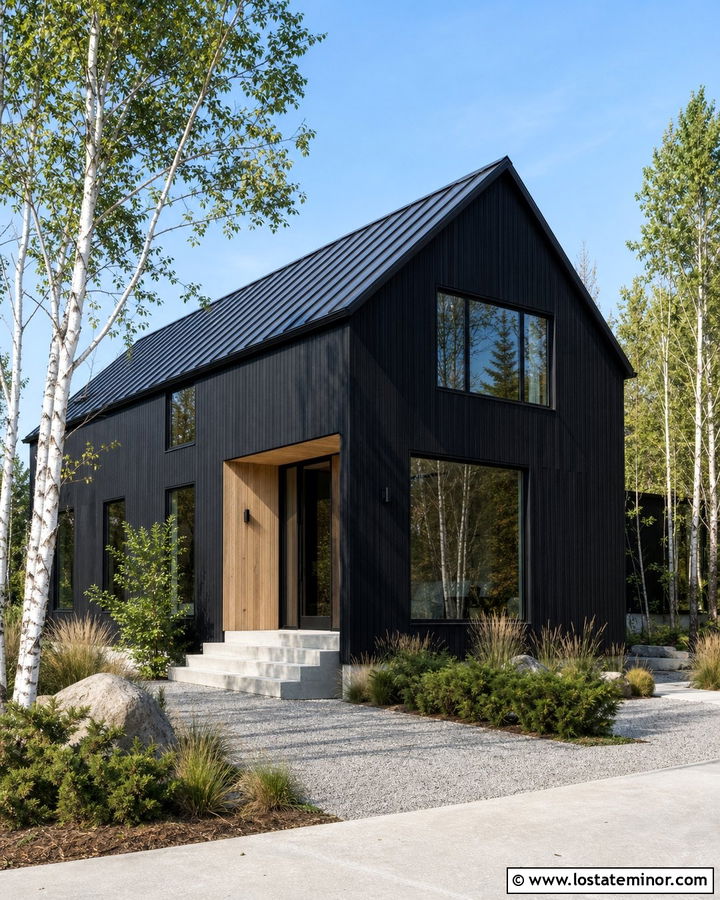Scandinavian Black House With Wood Siding - 30 Black House Design With Siding Ideas