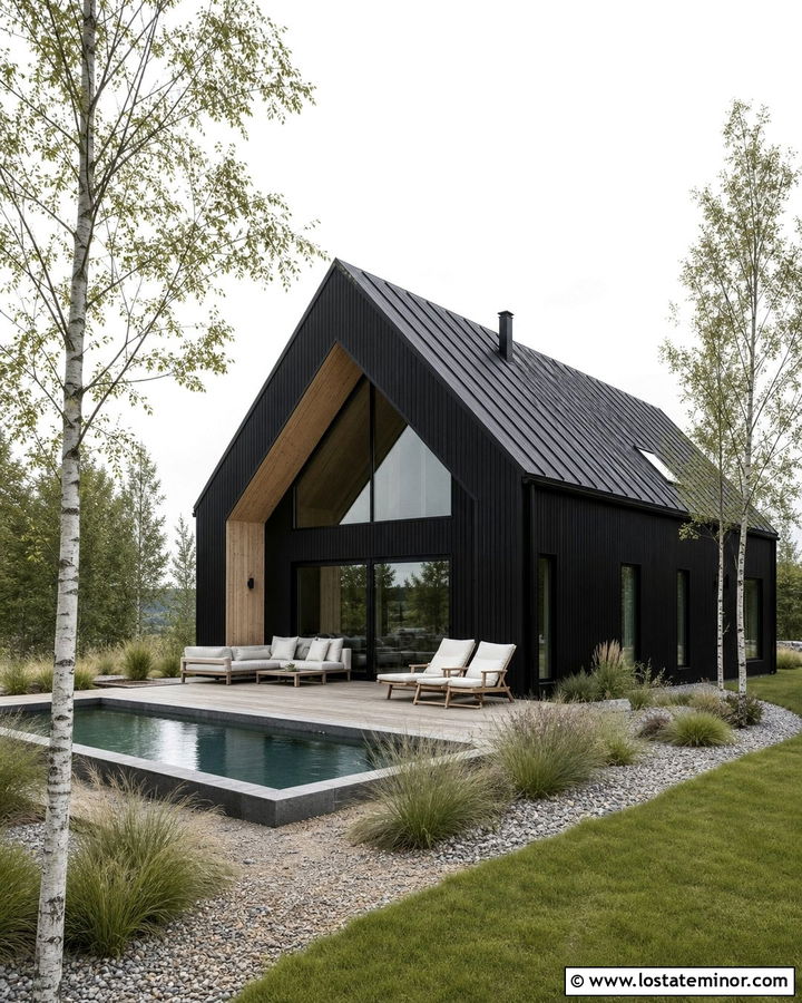Scandinavian Jet Black House With Pool - 30 Jet Black House Design With Swimming Pool Ideas