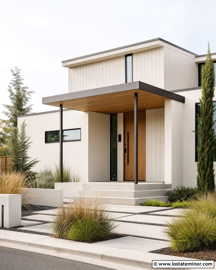 School House White Modern Porch - 30 Warm White House Design With Front Porch Ideas