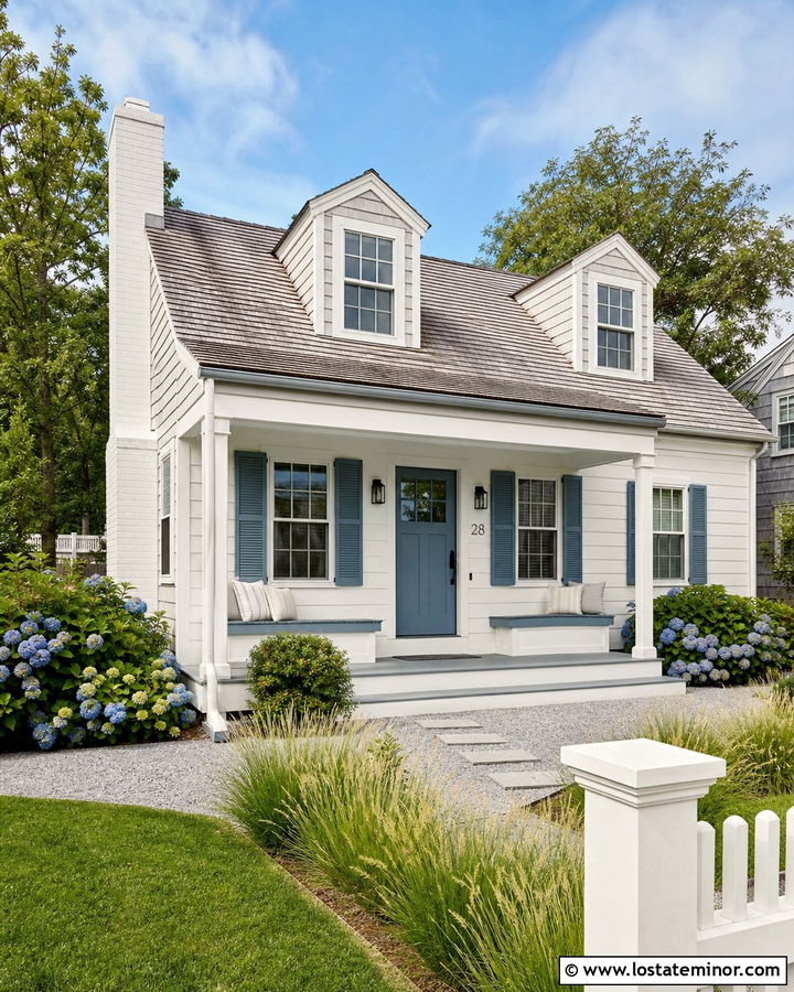 Seapearl Cape Cod With Blue Porch - 30 Warm White House Design With Front Porch Ideas