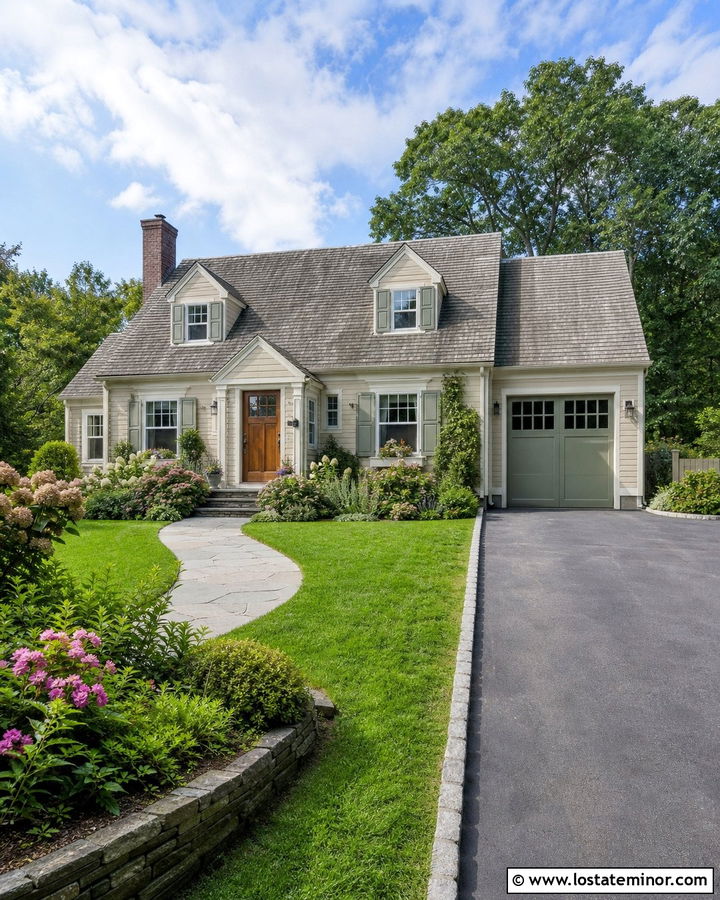 Shaker Beige Cottage With Sage Garage Door - 30 Beige House Design With Garage Door Ideas