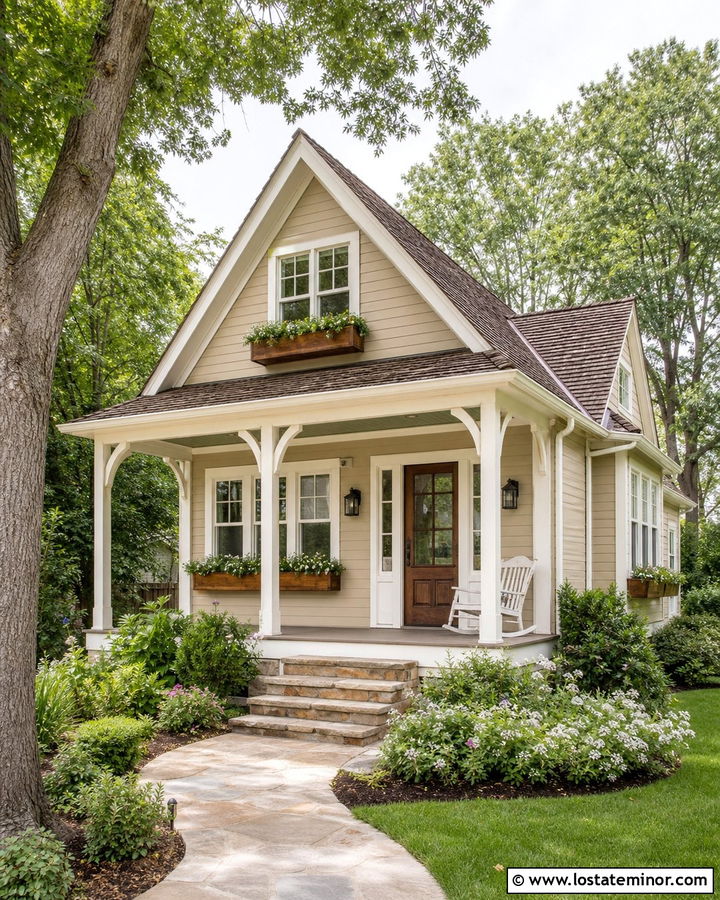 Shaker Beige House With Sage Porch Ceiling - 30 Beige House Design With Porch Ceiling Ideas