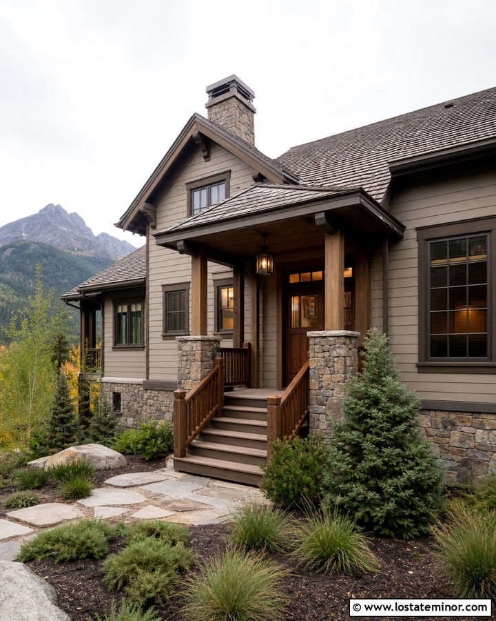 Shiitake House With Rustic Bronze Lights - 30 Greige House Design With Light Fixtures Ideas