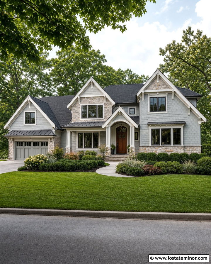 Shingle Siding And Stone Gables - 30 Stone House Design With Siding Ideas