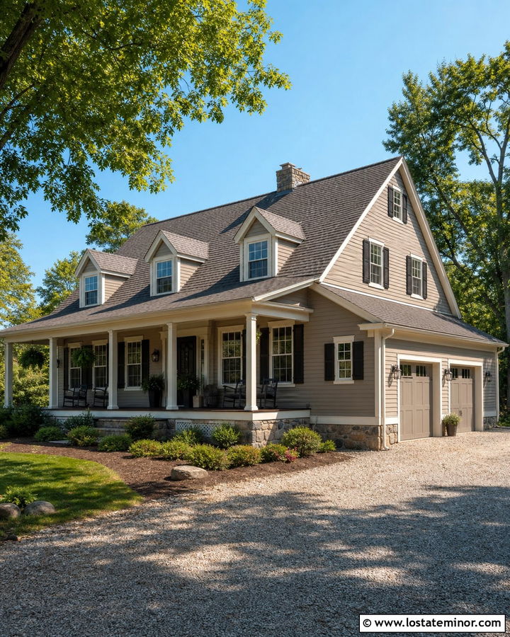 Shitake Greige House With Cream Trim - 30 Greige House Design With Trim Ideas