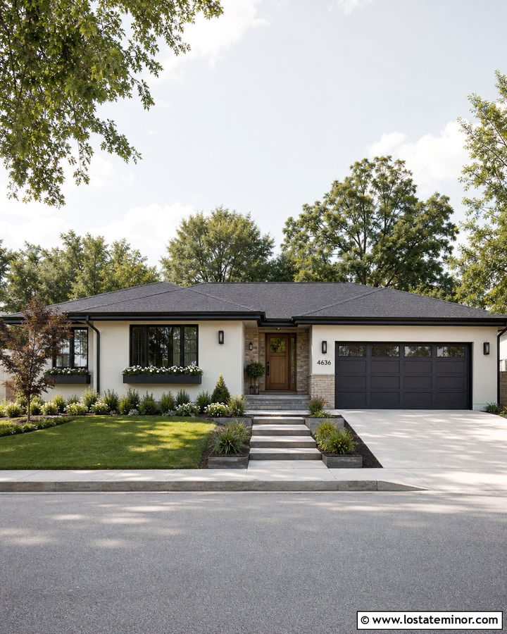 Shoji White Ranch With Charcoal Window Boxes - 30 Warm White House Design With Window Boxes Ideas