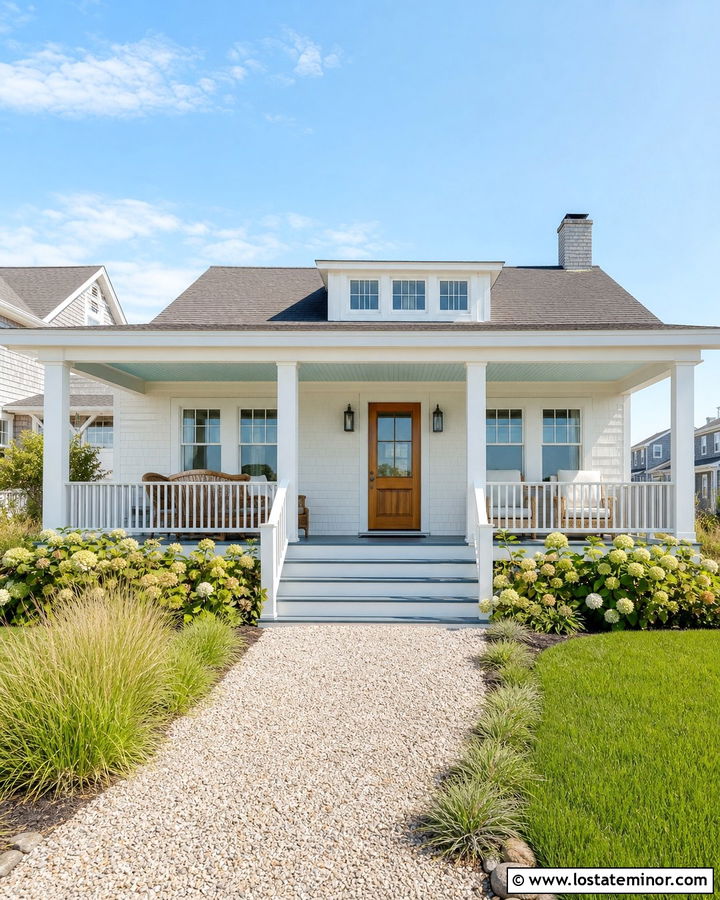 Simply White Coastal Bungalow Porch - 30 Warm White House Design With Front Porch Ideas