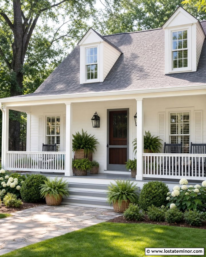 Simply White Porch House With Gray Screen Door - 30 Warm White House Design With Screen Door Ideas
