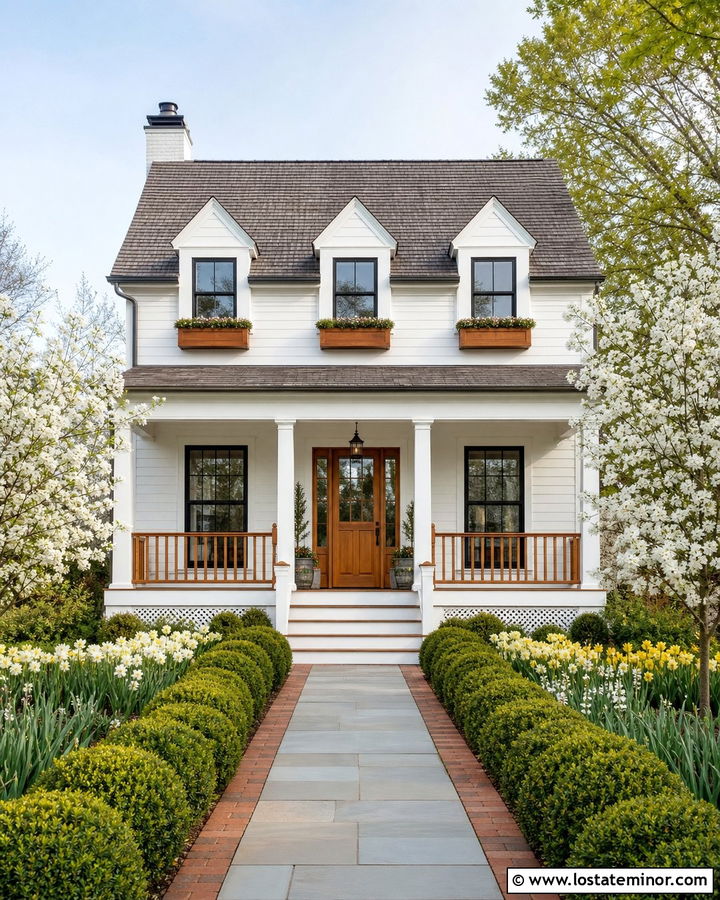Simply White Traditional House With Cedar Window Boxes - 30 Warm White House Design With Window Boxes Ideas