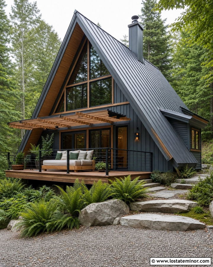 Slate Blue A Frame With Deck Daybed - 30 Slate Blue House Design With Daybed Ideas