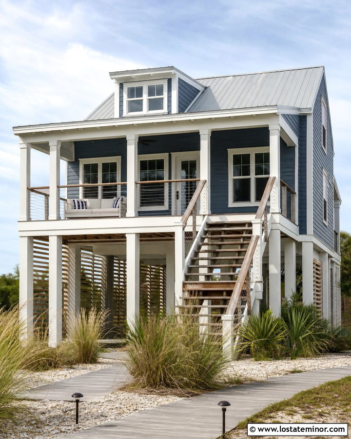 Slate Blue Beach House With Upper Deck Daybed - 30 Slate Blue House Design With Daybed Ideas