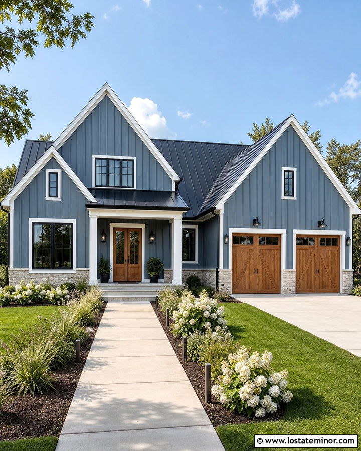 Slate Blue Board And Batten With A Black Roof - 30 Slate Blue House Design With Board and Batten Ideas