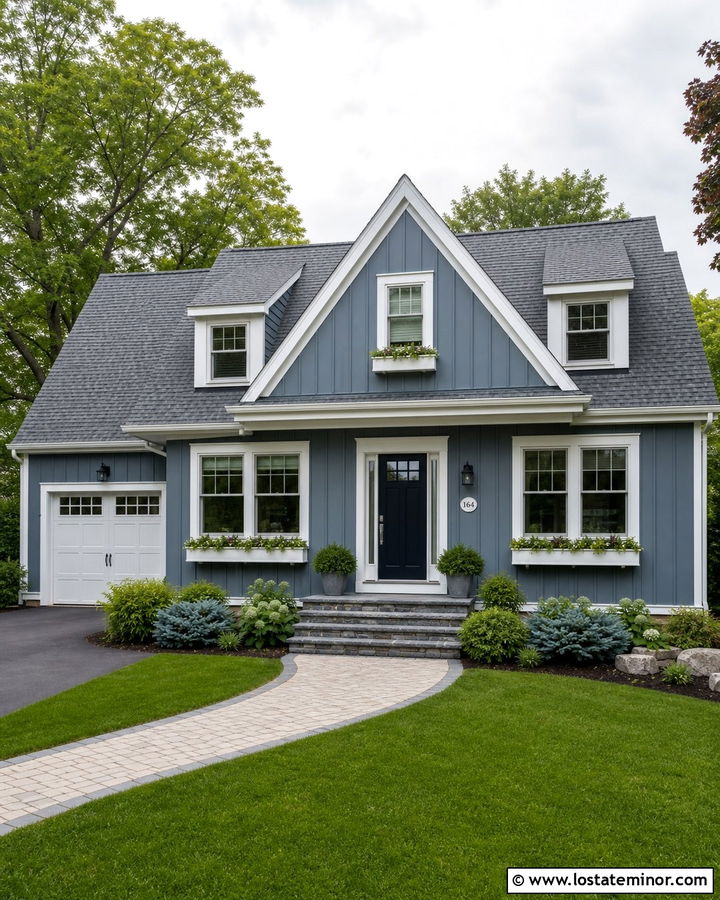 Slate Blue Board And Batten With A Gray Roof - 30 Slate Blue House Design With Board and Batten Ideas