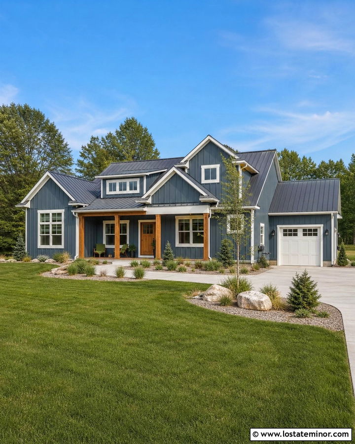 Slate Blue Board And Batten With A Metal Roof - 30 Slate Blue House Design With Board and Batten Ideas