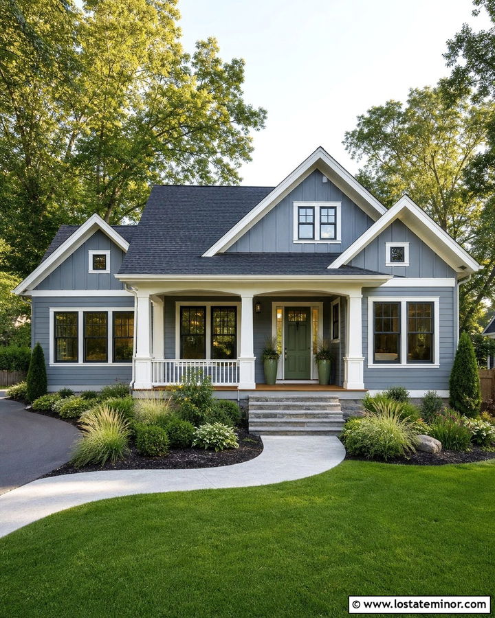 Slate Blue Board And Batten With A Sage Green Door - 30 Slate Blue House Design With Board and Batten Ideas