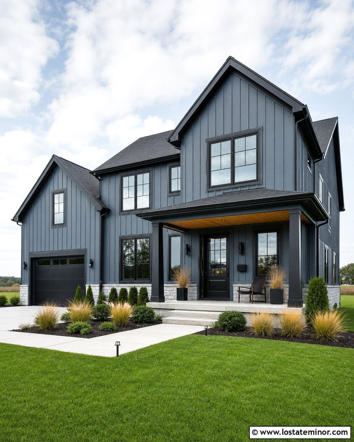 Slate Blue Board And Batten With Black Trim - 30 Slate Blue House Design With Board and Batten Ideas