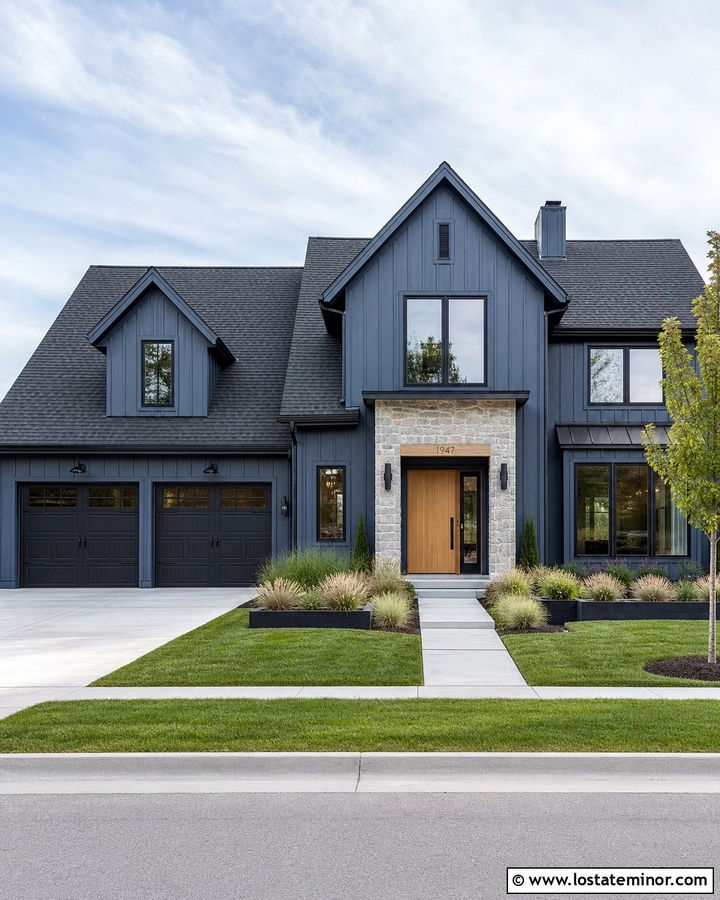 Slate Blue Board And Batten With Black Windows - 30 Slate Blue House Design With Board and Batten Ideas