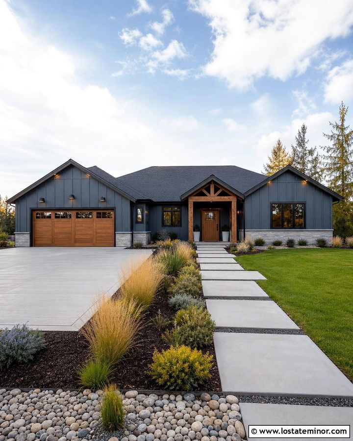 Slate Blue Board And Batten With Cedar Garage Doors - 30 Slate Blue House Design With Board and Batten Ideas