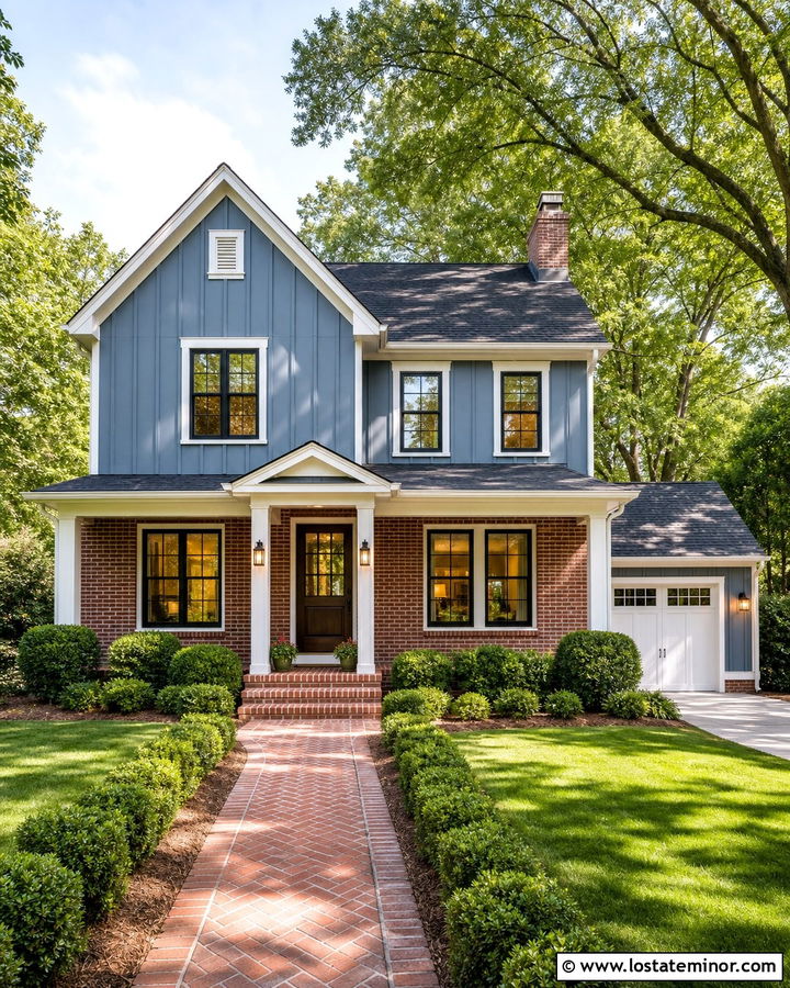 Slate Blue Board And Batten With Red Brick - 30 Slate Blue House Design With Board and Batten Ideas
