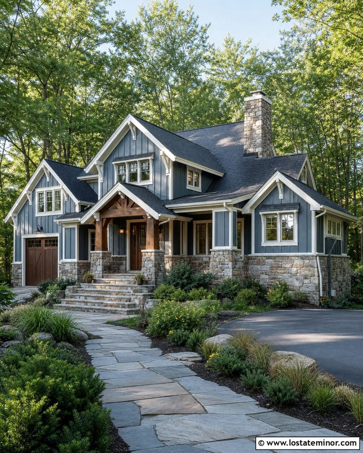 Slate Blue Board And Batten With Stone Accents - 30 Slate Blue House Design With Board and Batten Ideas