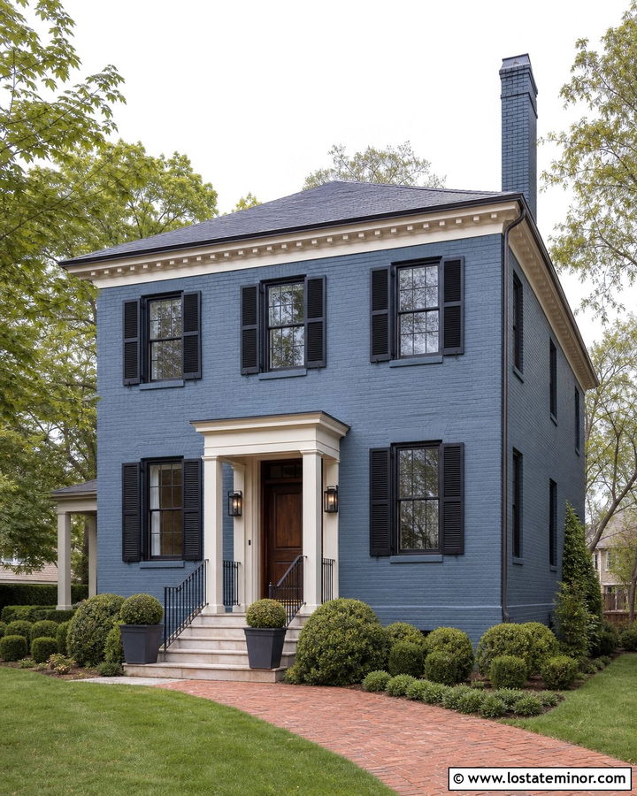 Slate Blue Brick House With Iron Railings - 30 Slate Blue House Design With Railings Ideas